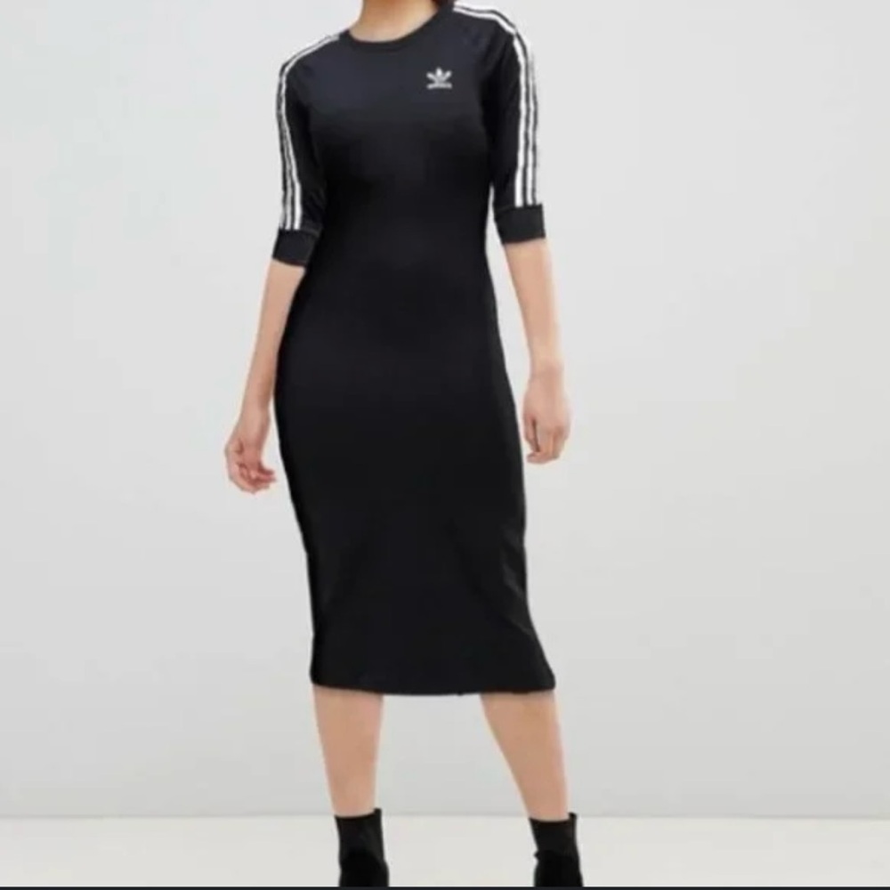 Adidas Black Midi Dress with White Stripes